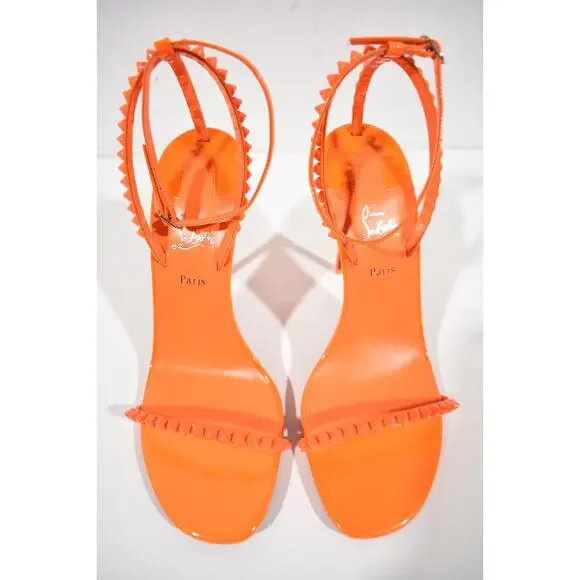 Christian Louboutin So Me 100 Orange Patent Ankle Strap Sandal Heel Pump 38